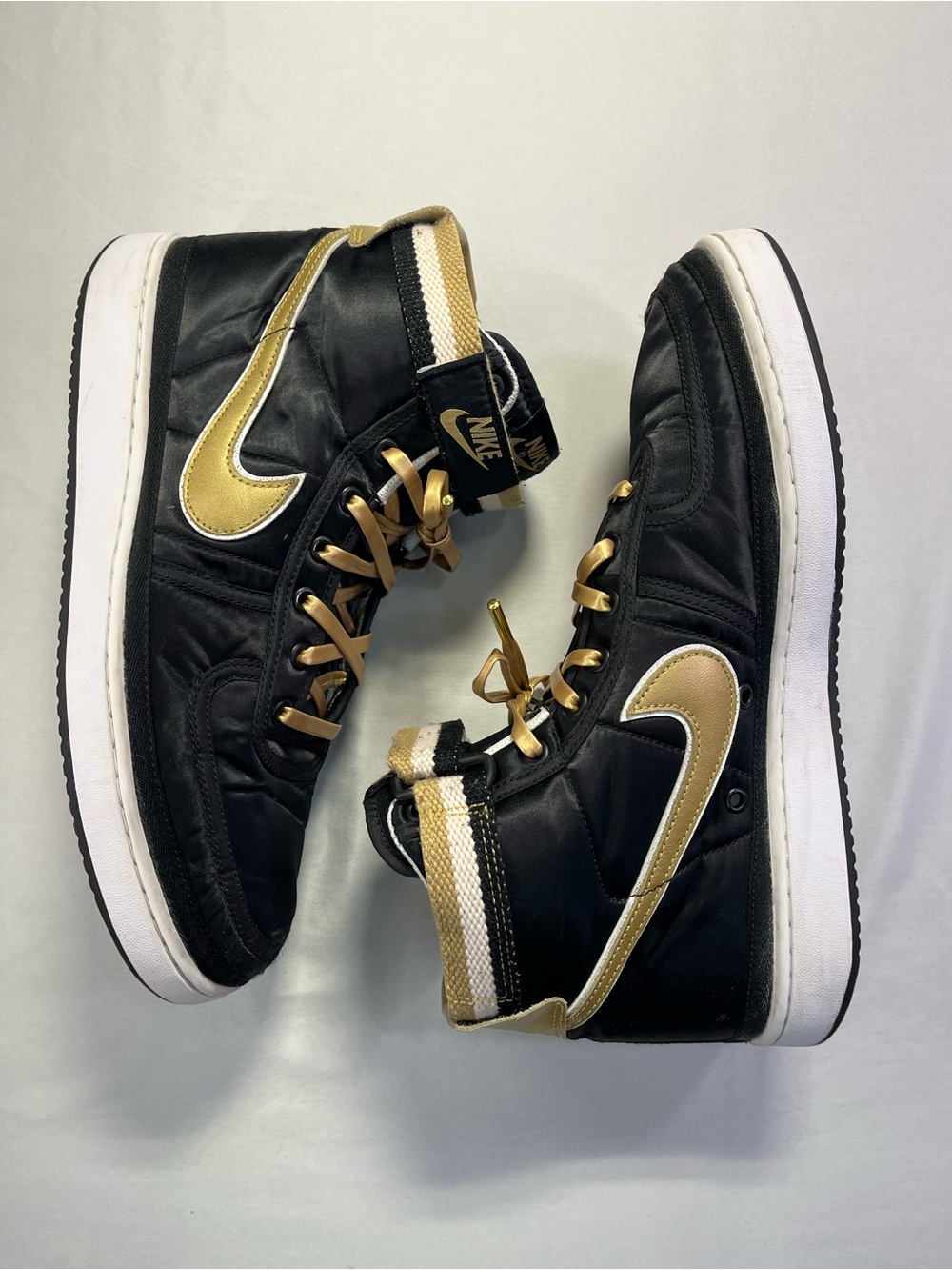 Nike Vandal High Supreme Black Metallic Gold Laces Ankle Strap Shoes Sneakers - Picture 4 of 12